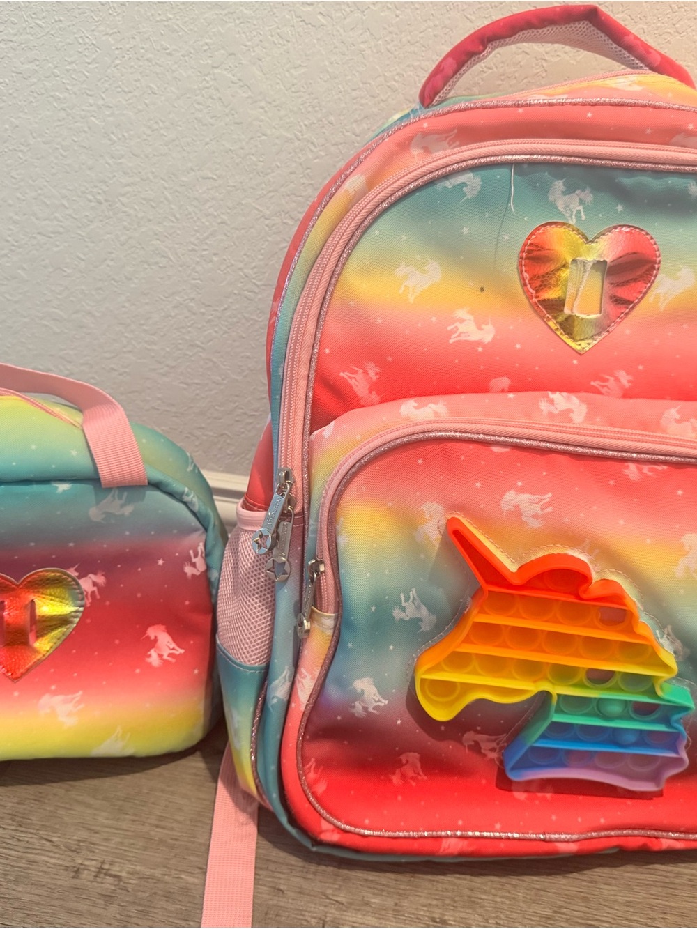 Girls unicorn book bag and lunchbox
